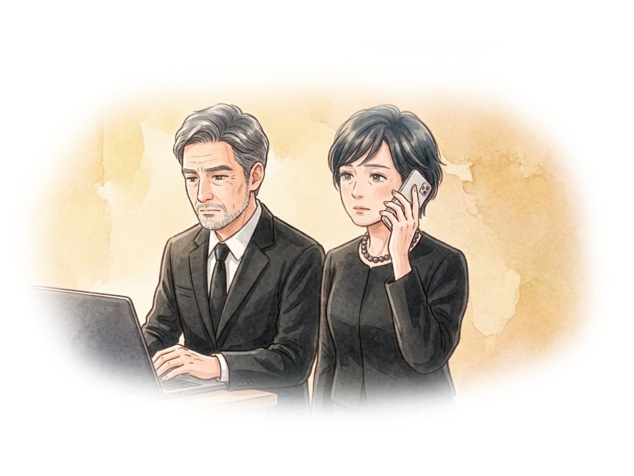 ご遺骨葬の申し込みをしているご夫婦のイラスト