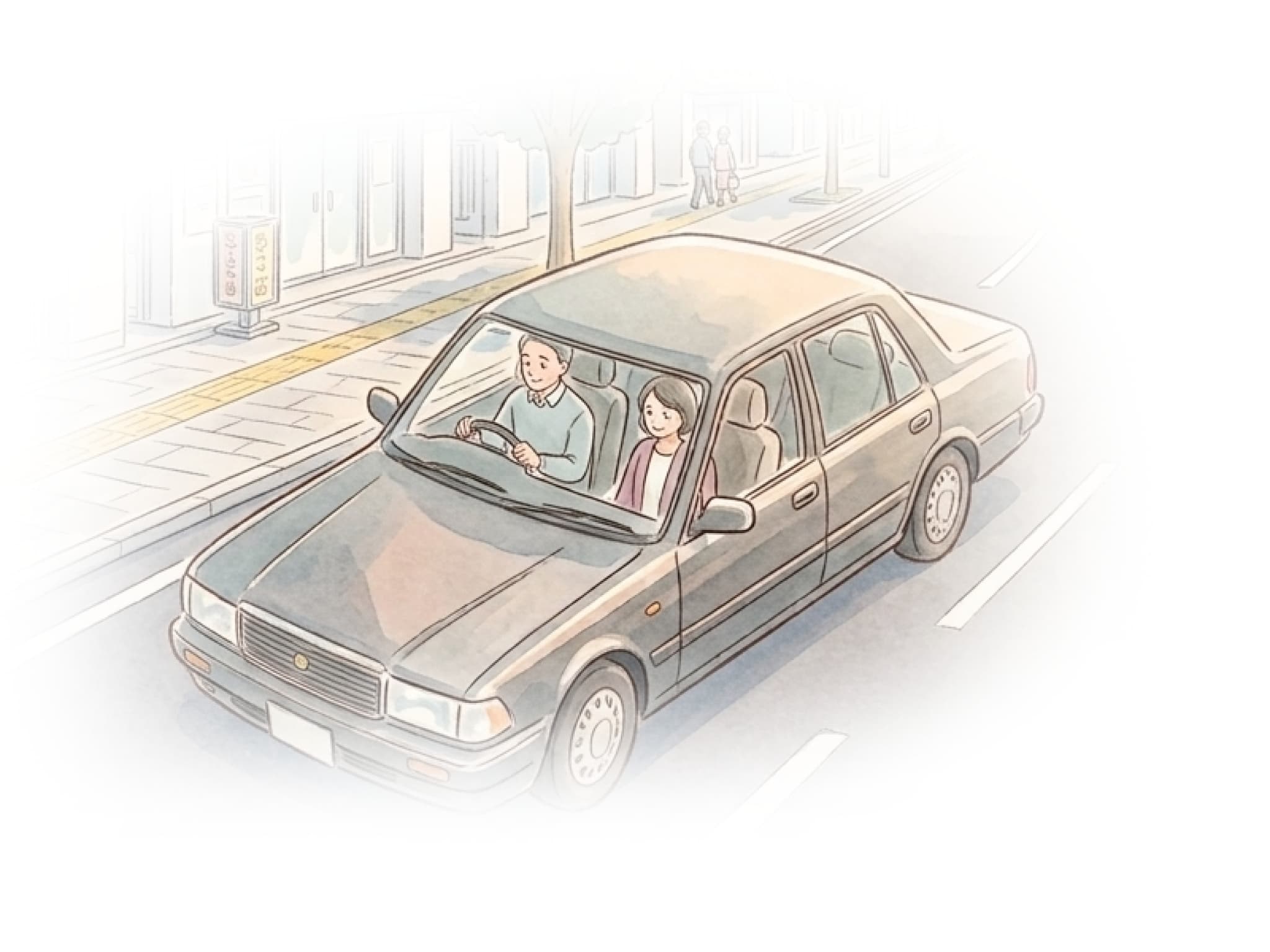 ご夫婦が乗車している様子のイラスト